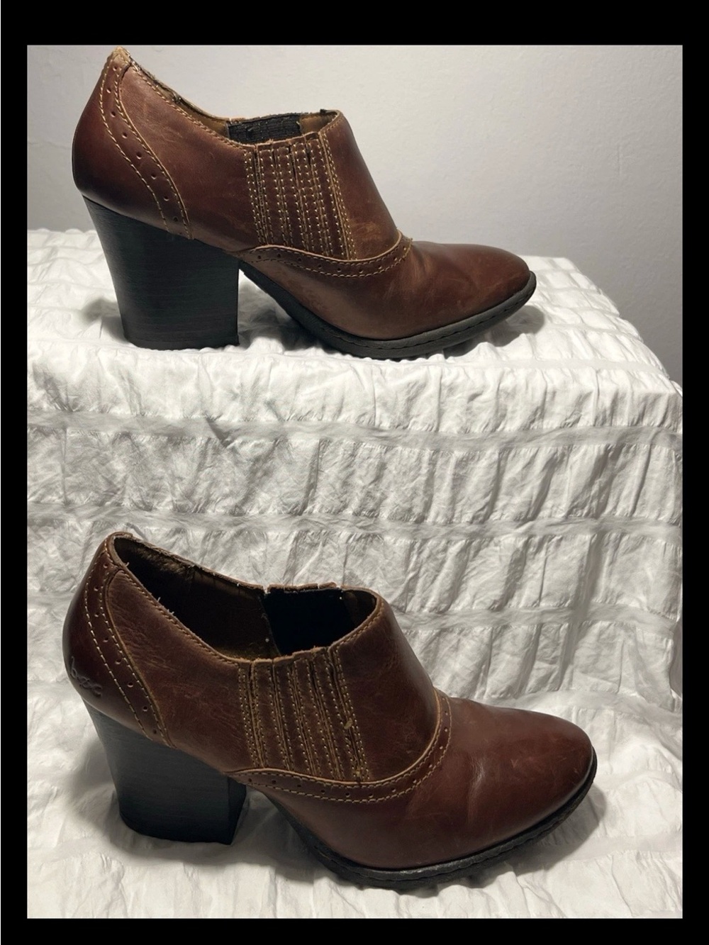 Born Brown Leather Chunky Heel Ankle Booties